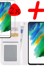 BASEY. Hoes Geschikt voor Samsung S21 FE Hoesje Bookcase Hoes Flip Case Book Cover Met 2x Screenprotector - Hoesje Geschikt voor Samsung Galaxy S21 FE Hoes Book Case Hoesje - Wit