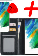BASEY. Hoes Geschikt voor Samsung S21 FE Hoesje Bookcase Hoes Flip Case Book Cover Met 2x Screenprotector - Hoesje Geschikt voor Samsung Galaxy S21 FE Hoes Book Case Hoesje - Zwart