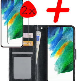 BASEY. Samsung Galaxy S21FE Hoesje Bookcase Zwart Met 2x Screenprotector