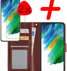 BASEY. BASEY. Samsung Galaxy S21FE Hoesje Bookcase Bruin Met 2x Screenprotector