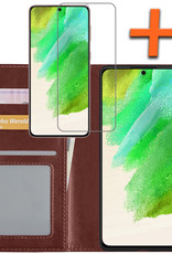Nomfy Hoesje Geschikt voor Samsung S21 FE Hoes Bookcase Flipcase Book Cover Met Screenprotector - Hoes Geschikt voor Samsung Galaxy S21 FE Hoesje Book Case - Bruin