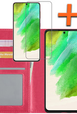 Nomfy Hoesje Geschikt voor Samsung S21 FE Hoes Bookcase Flipcase Book Cover Met Screenprotector - Hoes Geschikt voor Samsung Galaxy S21 FE Hoesje Book Case - Donkerroze