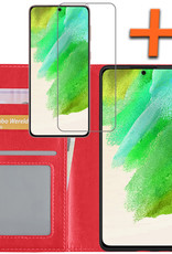 Nomfy Hoesje Geschikt voor Samsung S21 FE Hoes Bookcase Flipcase Book Cover Met Screenprotector - Hoes Geschikt voor Samsung Galaxy S21 FE Hoesje Book Case - Rood