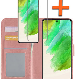 Nomfy Nomfy Samsung Galaxy S21FE Hoesje Bookcase Rose goud Met Screenprotector