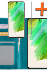 Nomfy Samsung Galaxy S21 FE Hoesje Bookcase Met Screenprotector - Samsung S21 FE Screenprotector - Samsung Galaxy S21 FE Book Case Met Screenprotector Turquoise
