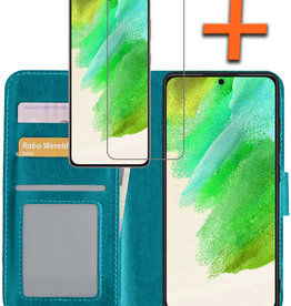 Nomfy Nomfy Samsung Galaxy S21FE Hoesje Bookcase Turquoise Met Screenprotector