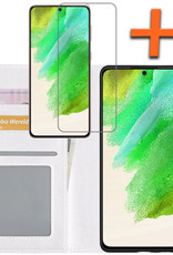 Nomfy Hoesje Geschikt voor Samsung S21 FE Hoes Bookcase Flipcase Book Cover Met Screenprotector - Hoes Geschikt voor Samsung Galaxy S21 FE Hoesje Book Case - Wit