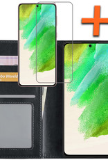 Nomfy Hoesje Geschikt voor Samsung S21 FE Hoes Bookcase Flipcase Book Cover Met Screenprotector - Hoes Geschikt voor Samsung Galaxy S21 FE Hoesje Book Case - Zwart