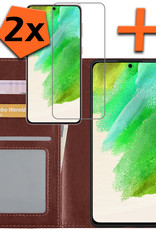 Nomfy Hoesje Geschikt voor Samsung S21 FE Hoes Bookcase Flipcase Book Cover Met 2x Screenprotector - Hoes Geschikt voor Samsung Galaxy S21 FE Hoesje Book Case - Bruin