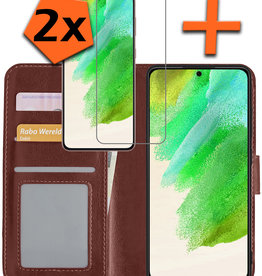 Nomfy Nomfy Samsung Galaxy S21FE Hoesje Bookcase Bruin Met 2x Screenprotector