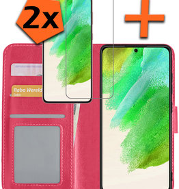 Nomfy Nomfy Samsung Galaxy S21FE Hoesje Bookcase Donkerroze Met 2x Screenprotector