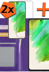 Nomfy Hoesje Geschikt voor Samsung S21 FE Hoes Bookcase Flipcase Book Cover Met 2x Screenprotector - Hoes Geschikt voor Samsung Galaxy S21 FE Hoesje Book Case - Paars