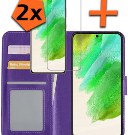 Nomfy Nomfy Samsung Galaxy S21FE Hoesje Bookcase Paars Met 2x Screenprotector