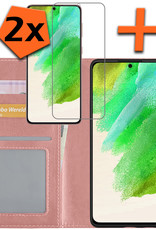 Nomfy Hoesje Geschikt voor Samsung S21 FE Hoes Bookcase Flipcase Book Cover Met 2x Screenprotector - Hoes Geschikt voor Samsung Galaxy S21 FE Hoesje Book Case - Rosé goud
