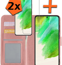 Nomfy Nomfy Samsung Galaxy S21FE Hoesje Bookcase Rose goud Met 2x Screenprotector