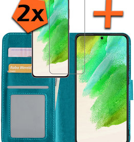 Nomfy Nomfy Samsung Galaxy S21FE Hoesje Bookcase Turquoise Met 2x Screenprotector