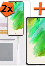 Nomfy Hoesje Geschikt voor Samsung S21 FE Hoes Bookcase Flipcase Book Cover Met 2x Screenprotector - Hoes Geschikt voor Samsung Galaxy S21 FE Hoesje Book Case - Wit