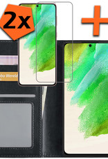 Samsung Galaxy S21 FE Hoesje Bookcase Met 2x Screenprotector - Samsung S21 FE 2x Screenprotector - Samsung Galaxy S21 FE Book Case Met 2x Screenprotector Zwart