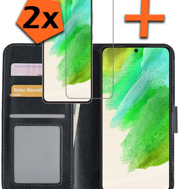 Nomfy Samsung Galaxy S21FE Hoesje Bookcase Zwart Met 2x Screenprotector