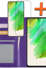 Nomfy Hoesje Geschikt voor Samsung S21 FE Hoes Bookcase Flipcase Book Cover Met Screenprotector - Hoes Geschikt voor Samsung Galaxy S21 FE Hoesje Book Case - Paars