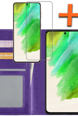 Nomfy Samsung Galaxy S21 FE Hoesje Bookcase Met Screenprotector - Samsung S21 FE Screenprotector - Samsung Galaxy S21 FE Book Case Met Screenprotector Paars