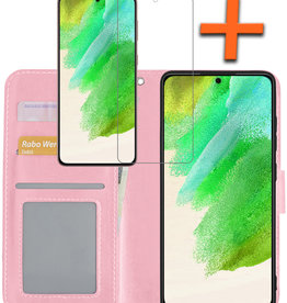 Nomfy Nomfy Samsung Galaxy S21FE Hoesje Bookcase Lichtroze Met Screenprotector