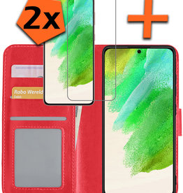 Nomfy Nomfy Samsung Galaxy S21FE Hoesje Bookcase Rood Met 2x Screenprotector