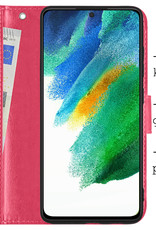 BASEY. Hoes Geschikt voor Samsung S21 FE Hoesje Bookcase Hoes Flip Case Book Cover Met 2x Screenprotector - Hoesje Geschikt voor Samsung Galaxy S21 FE Hoes Book Case Hoesje - Donkerroze