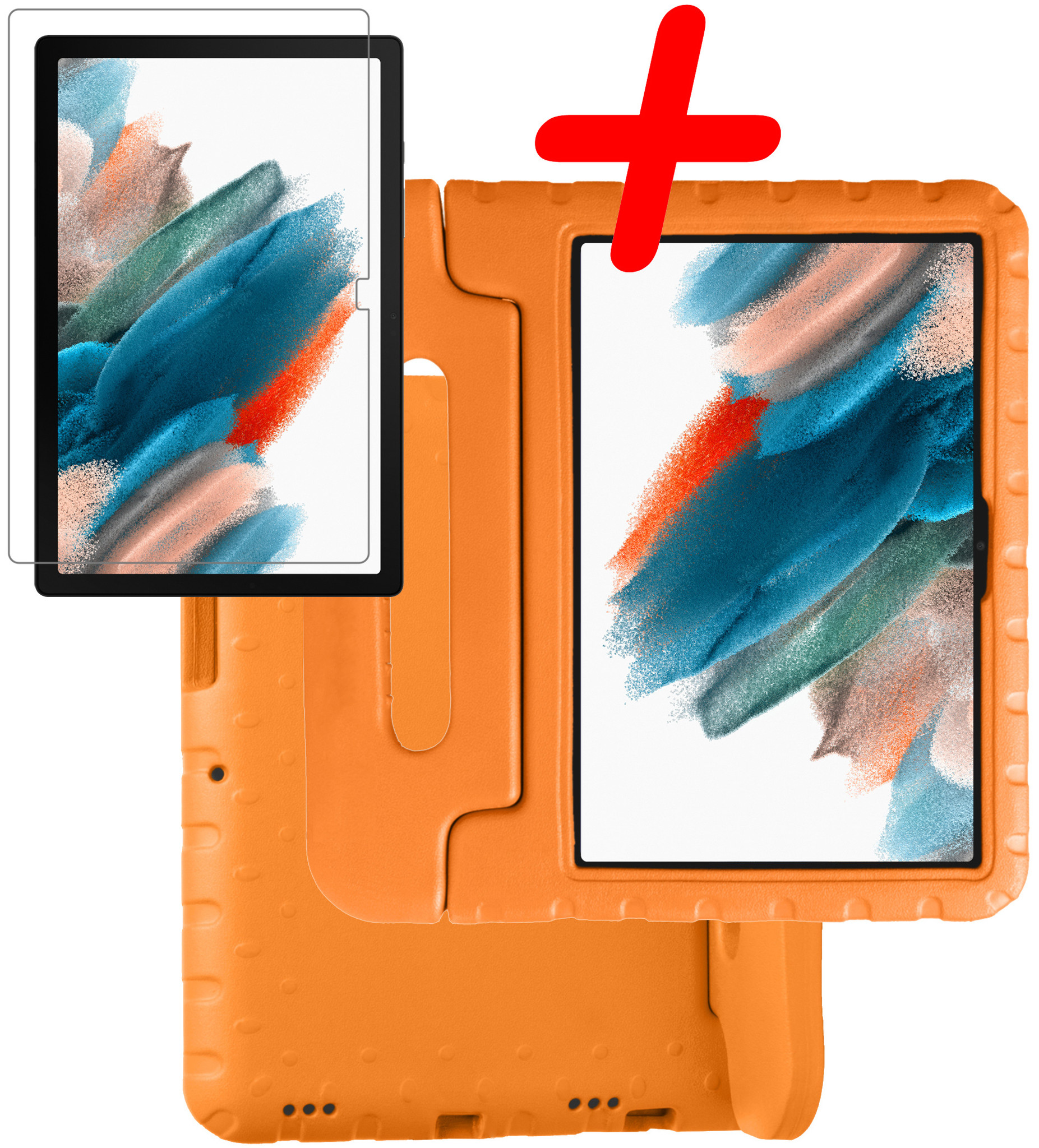 BASEY. Hoesje Geschikt voor Samsung Galaxy Tab A8 Hoesje Kinder Hoes Shockproof Kinderhoes Met Screenprotector - Kindvriendelijk Hoesje Geschikt voor Samsung Tab A8 Hoes Kids Case - Oranje