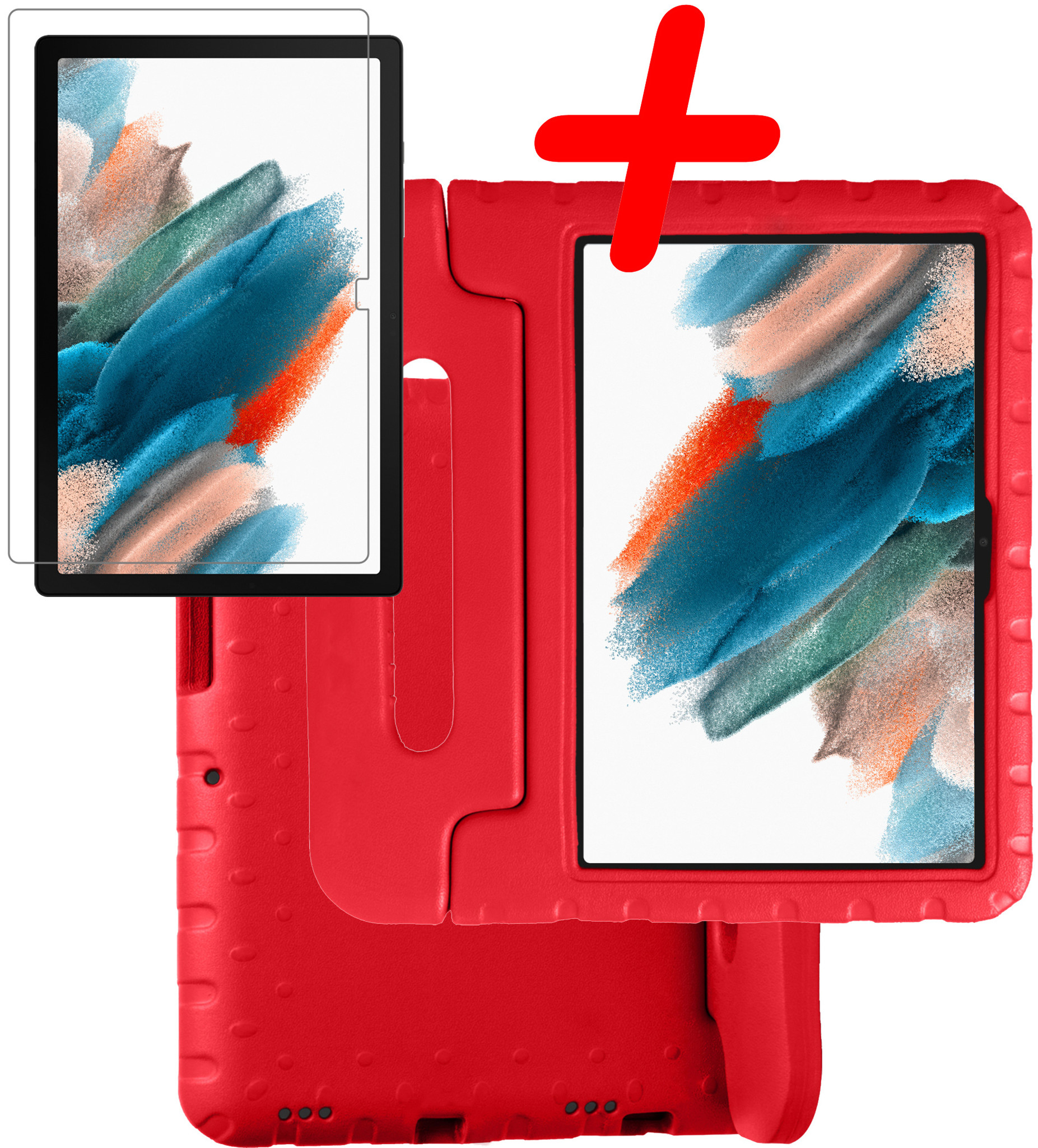 BASEY. Hoesje Geschikt voor Samsung Galaxy Tab A8 Hoesje Kinder Hoes Shockproof Kinderhoes Met Screenprotector - Kindvriendelijk Hoesje Geschikt voor Samsung Tab A8 Hoes Kids Case - Rood
