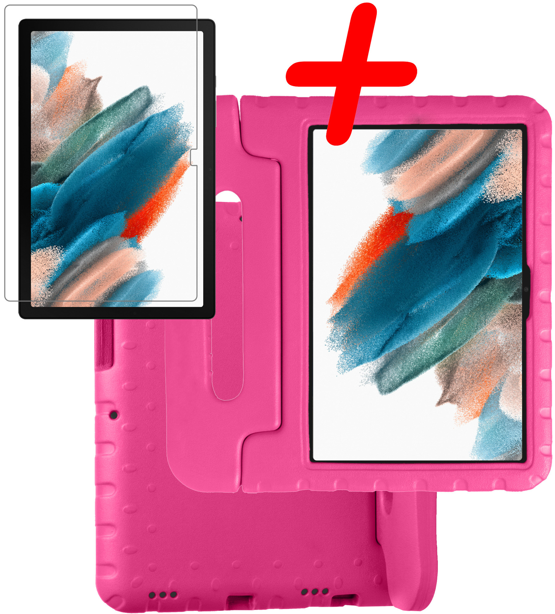 BASEY. Hoesje Geschikt voor Samsung Galaxy Tab A8 Hoesje Kinder Hoes Shockproof Kinderhoes Met Screenprotector - Kindvriendelijk Hoesje Geschikt voor Samsung Tab A8 Hoes Kids Case - Roze