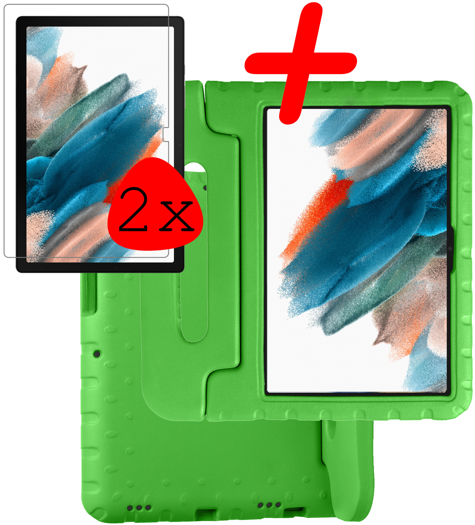 BASEY. Hoesje Geschikt voor Samsung Galaxy Tab A8 Hoesje Kinder Hoes Shockproof Kinderhoes Met 2x Screenprotector - Kindvriendelijk Hoesje Geschikt voor Samsung Tab A8 Hoes Kids Case - Groen