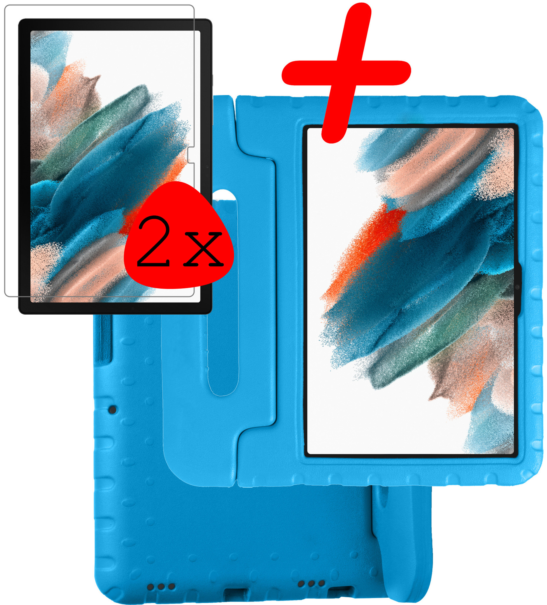 BASEY. Hoesje Geschikt voor Samsung Galaxy Tab A8 Hoesje Kinder Hoes Shockproof Kinderhoes Met 2x Screenprotector - Kindvriendelijk Hoesje Geschikt voor Samsung Tab A8 Hoes Kids Case - Blauw