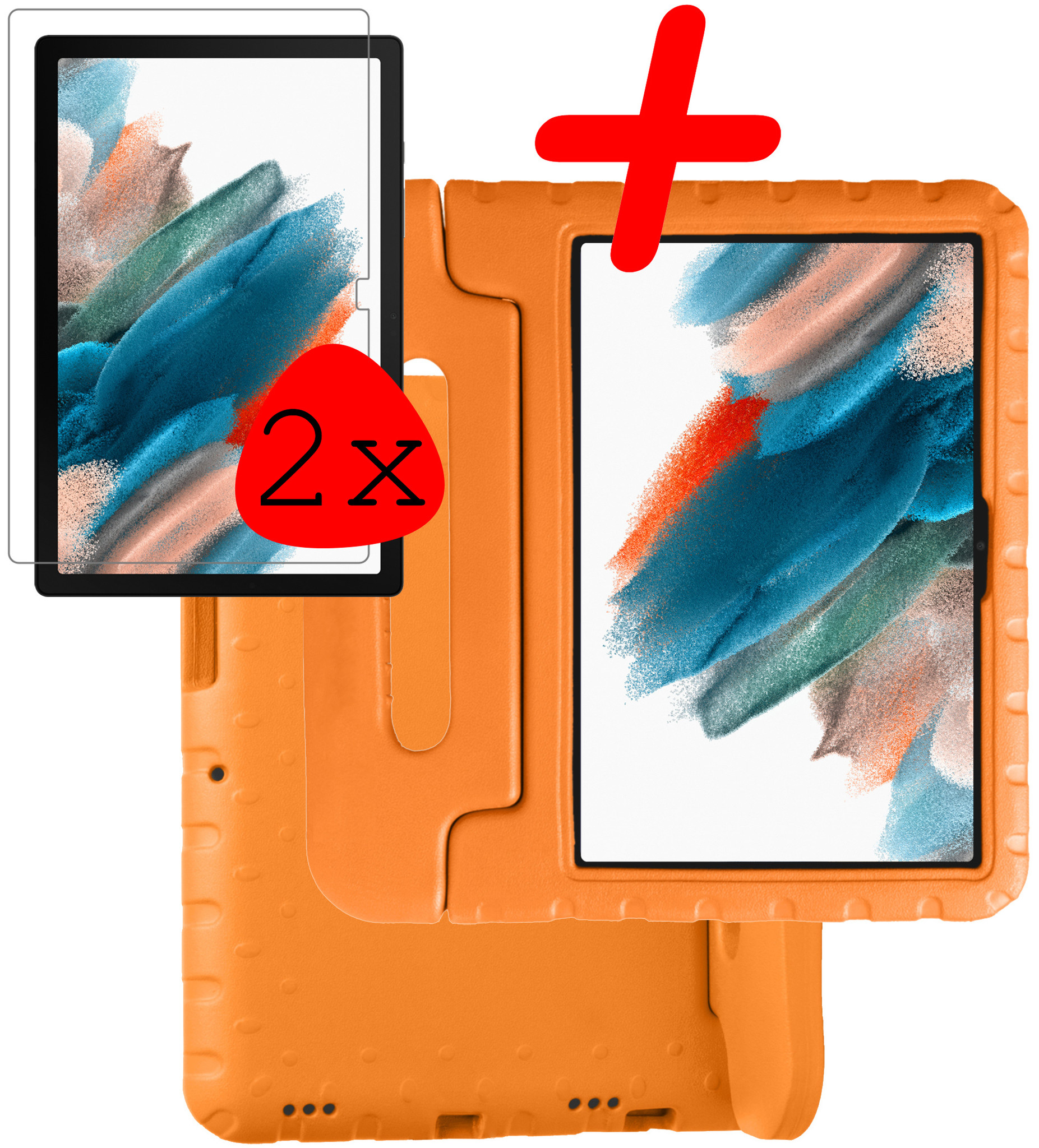 BASEY. Hoesje Geschikt voor Samsung Galaxy Tab A8 Hoesje Kinder Hoes Shockproof Kinderhoes Met 2x Screenprotector - Kindvriendelijk Hoesje Geschikt voor Samsung Tab A8 Hoes Kids Case - Oranje