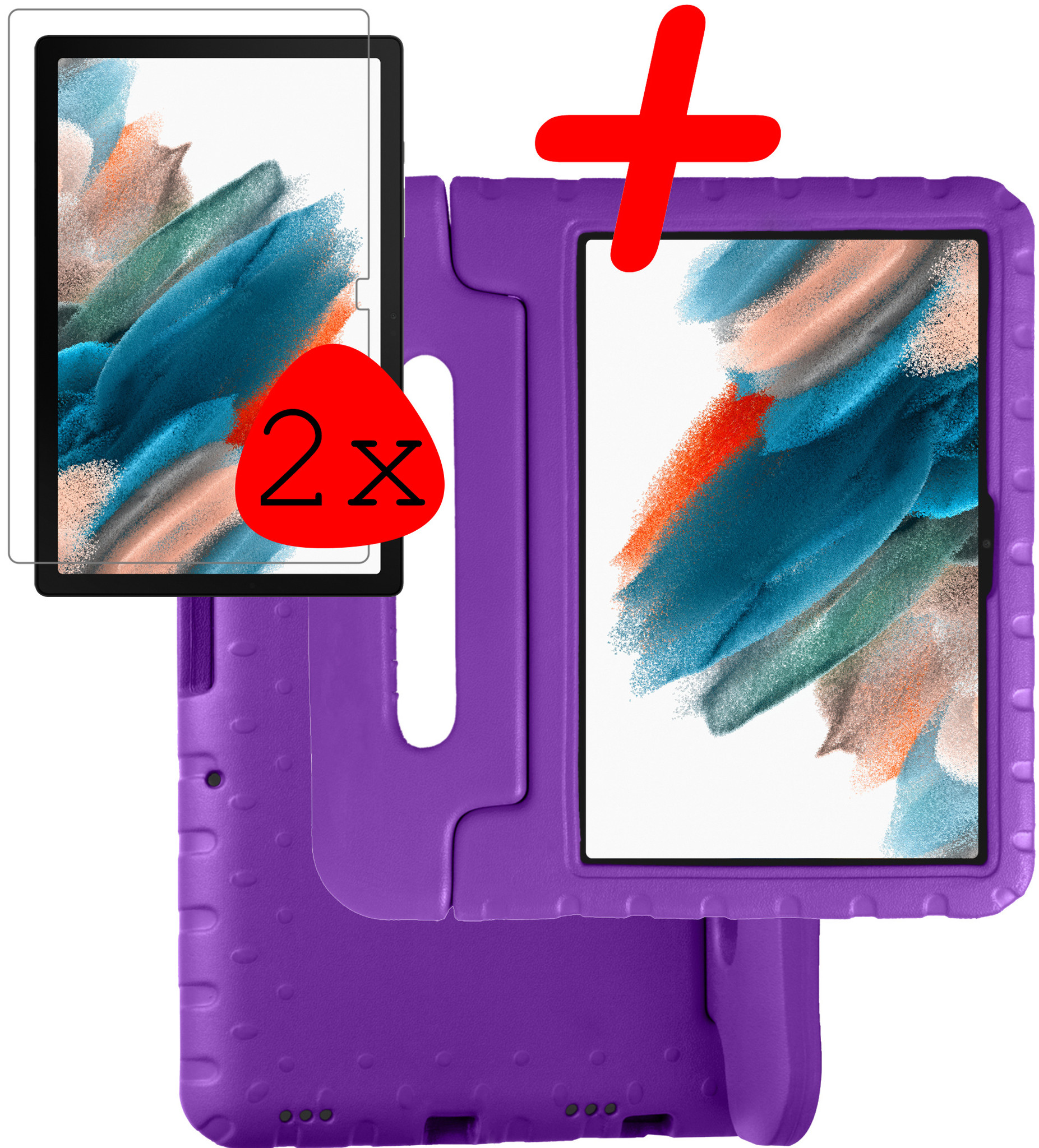 BASEY. Hoesje Geschikt voor Samsung Galaxy Tab A8 Hoesje Kinder Hoes Shockproof Kinderhoes Met 2x Screenprotector - Kindvriendelijk Hoesje Geschikt voor Samsung Tab A8 Hoes Kids Case - Paars