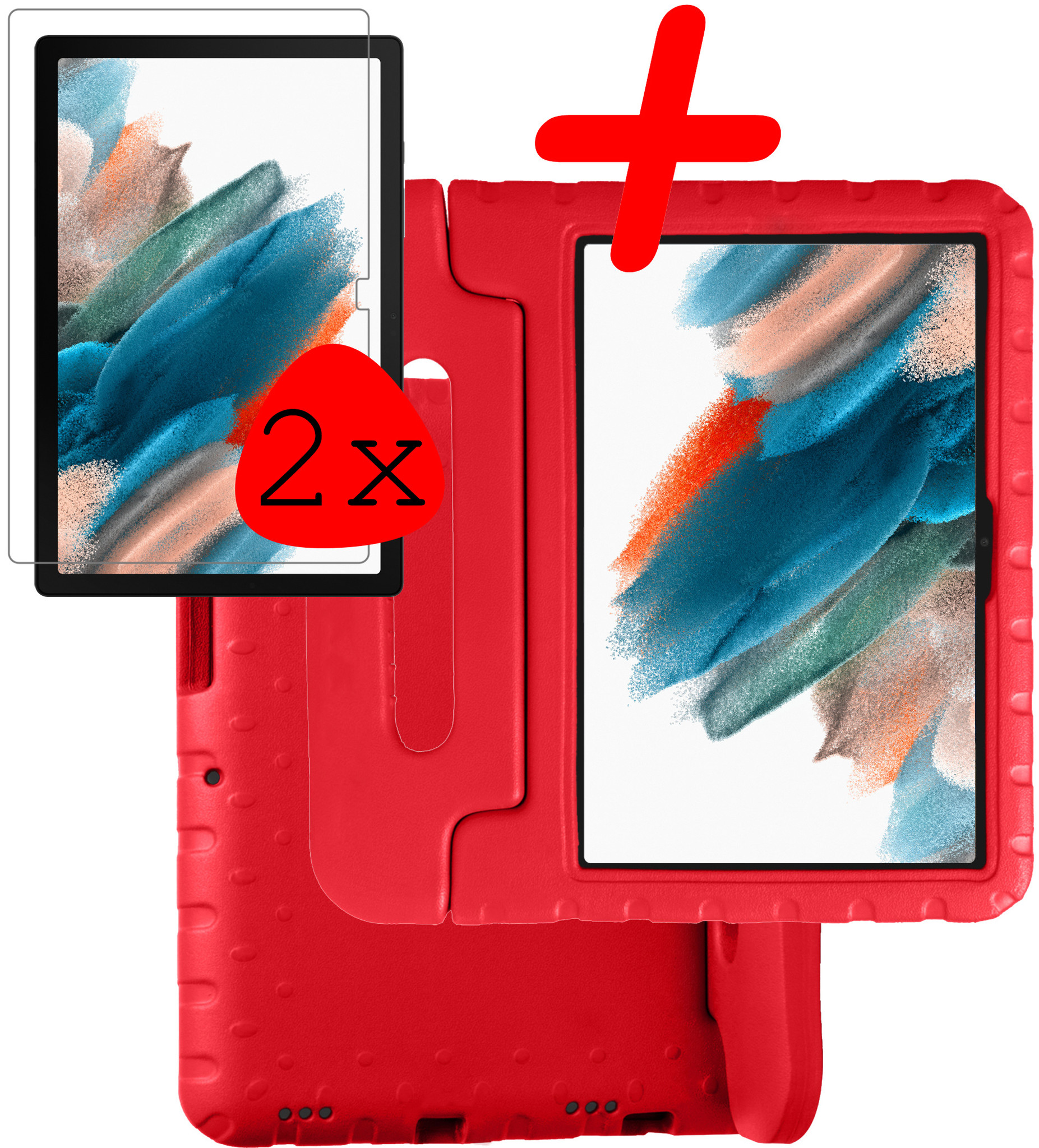 BASEY. Hoesje Geschikt voor Samsung Galaxy Tab A8 Hoesje Kinder Hoes Shockproof Kinderhoes Met 2x Screenprotector - Kindvriendelijk Hoesje Geschikt voor Samsung Tab A8 Hoes Kids Case - Rood