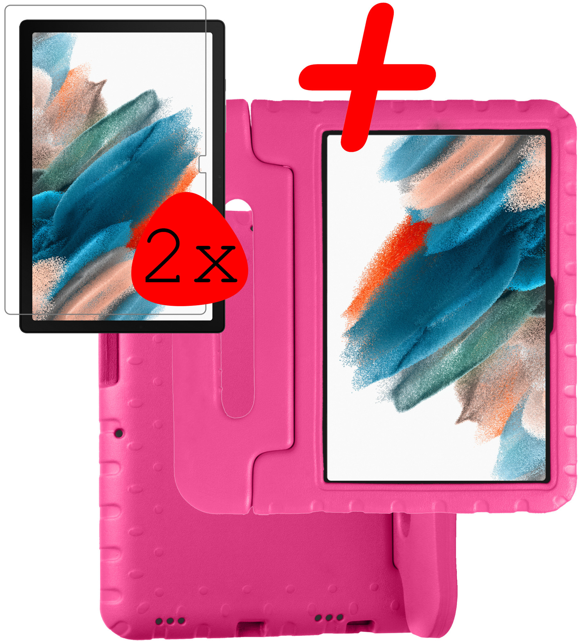 BASEY. Hoesje Geschikt voor Samsung Galaxy Tab A8 Hoesje Kinder Hoes Shockproof Kinderhoes Met 2x Screenprotector - Kindvriendelijk Hoesje Geschikt voor Samsung Tab A8 Hoes Kids Case - Roze
