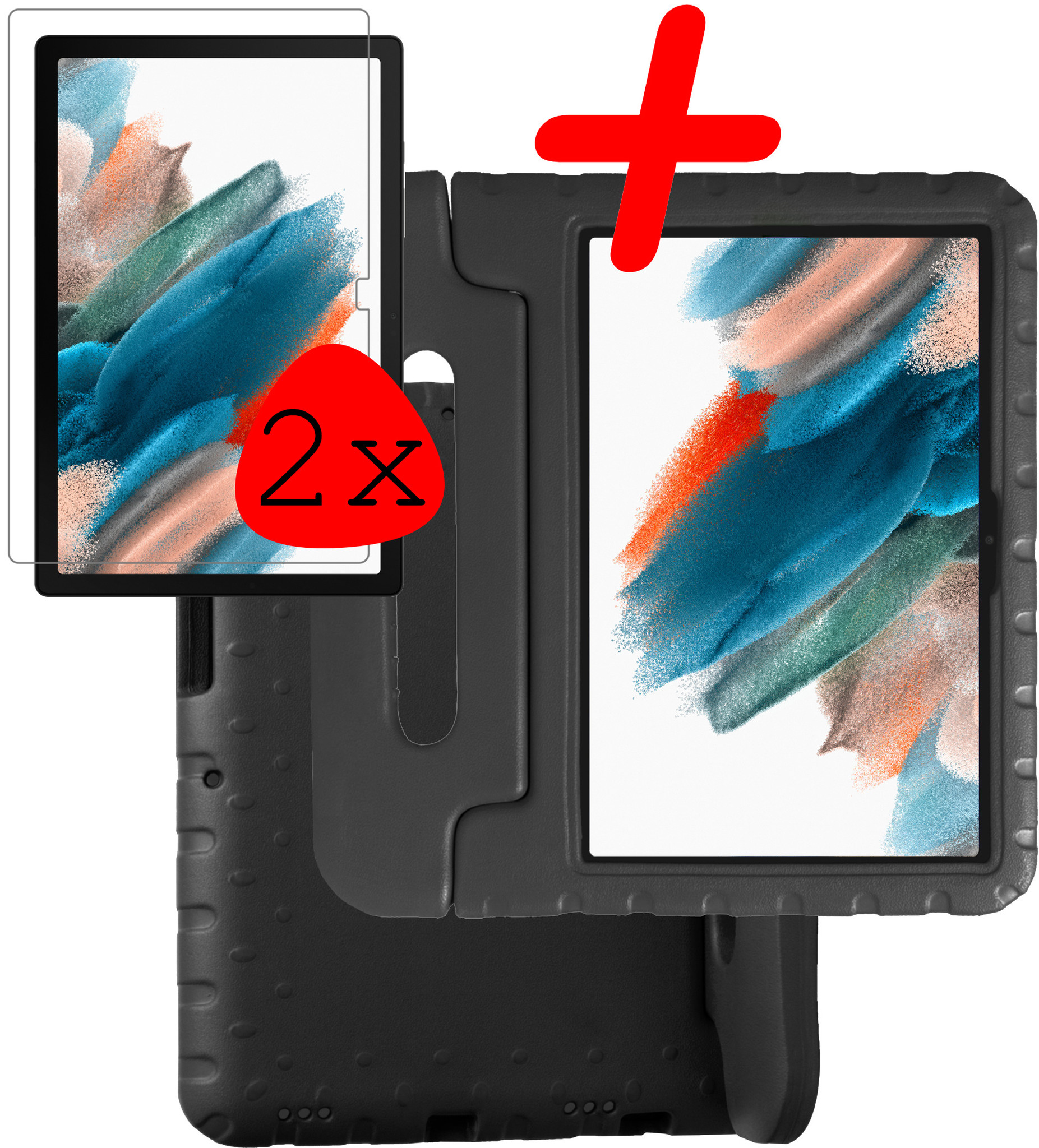 BASEY. Hoesje Geschikt voor Samsung Galaxy Tab A8 Hoesje Kinder Hoes Shockproof Kinderhoes Met 2x Screenprotector - Kindvriendelijk Hoesje Geschikt voor Samsung Tab A8 Hoes Kids Case - Zwart