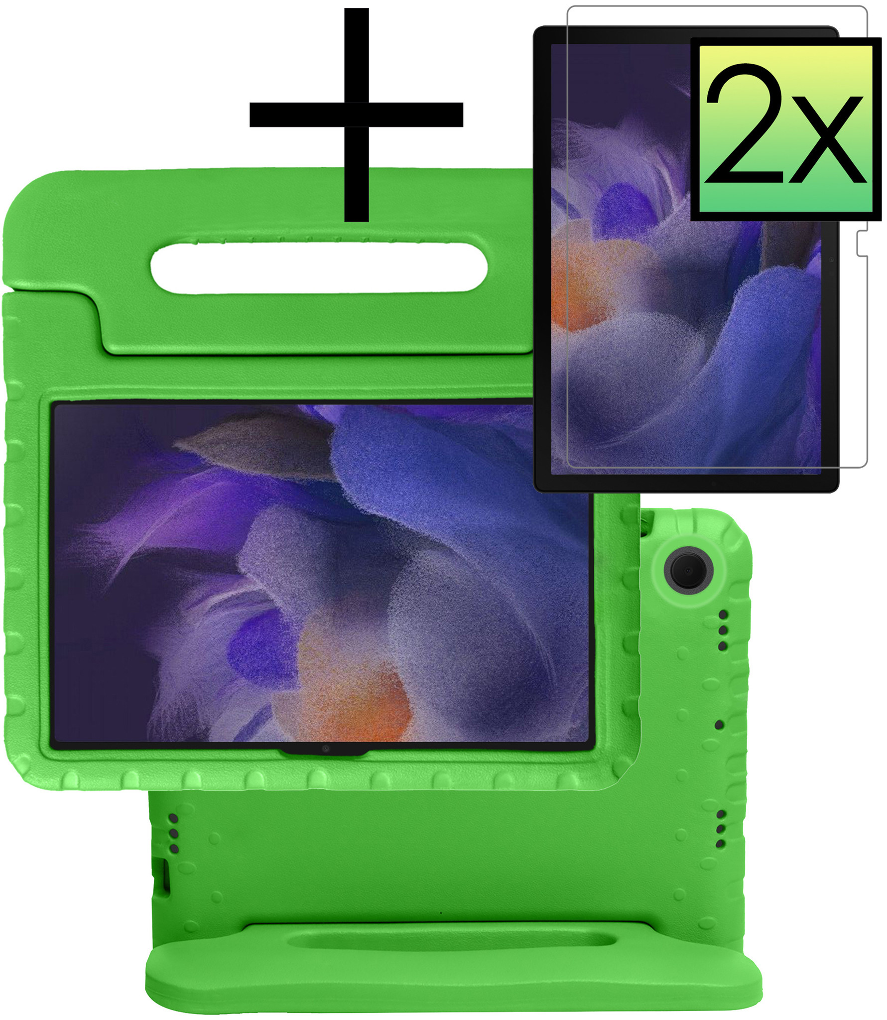 NoXx Hoesje Geschikt voor Samsung Galaxy Tab A8 Hoesje Kinderhoes Shockproof Hoes Kids Case Met 2x Screenprotector - Groen