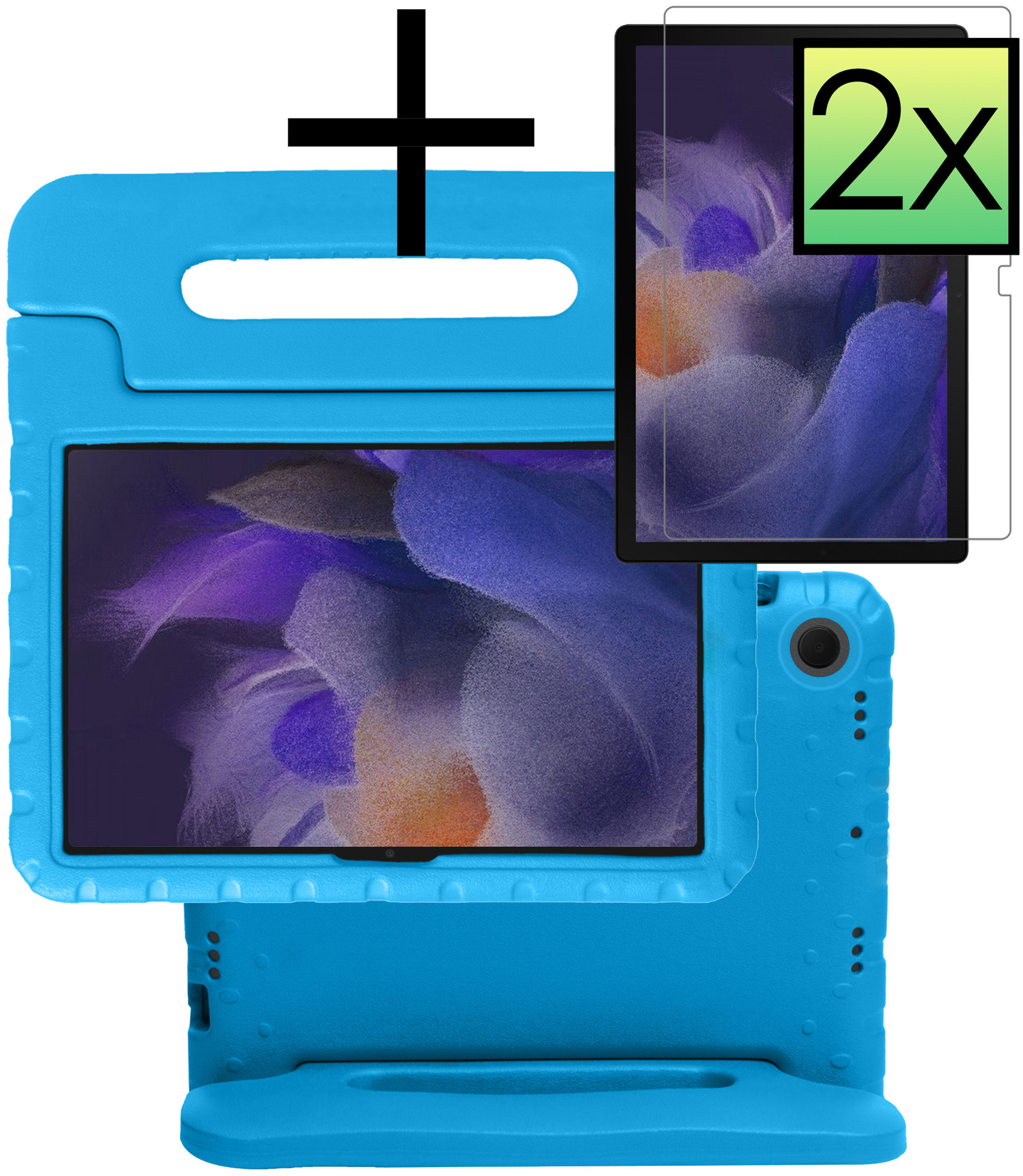 NoXx Hoesje Geschikt voor Samsung Galaxy Tab A8 Hoesje Kinderhoes Shockproof Hoes Kids Case Met 2x Screenprotector - Blauw