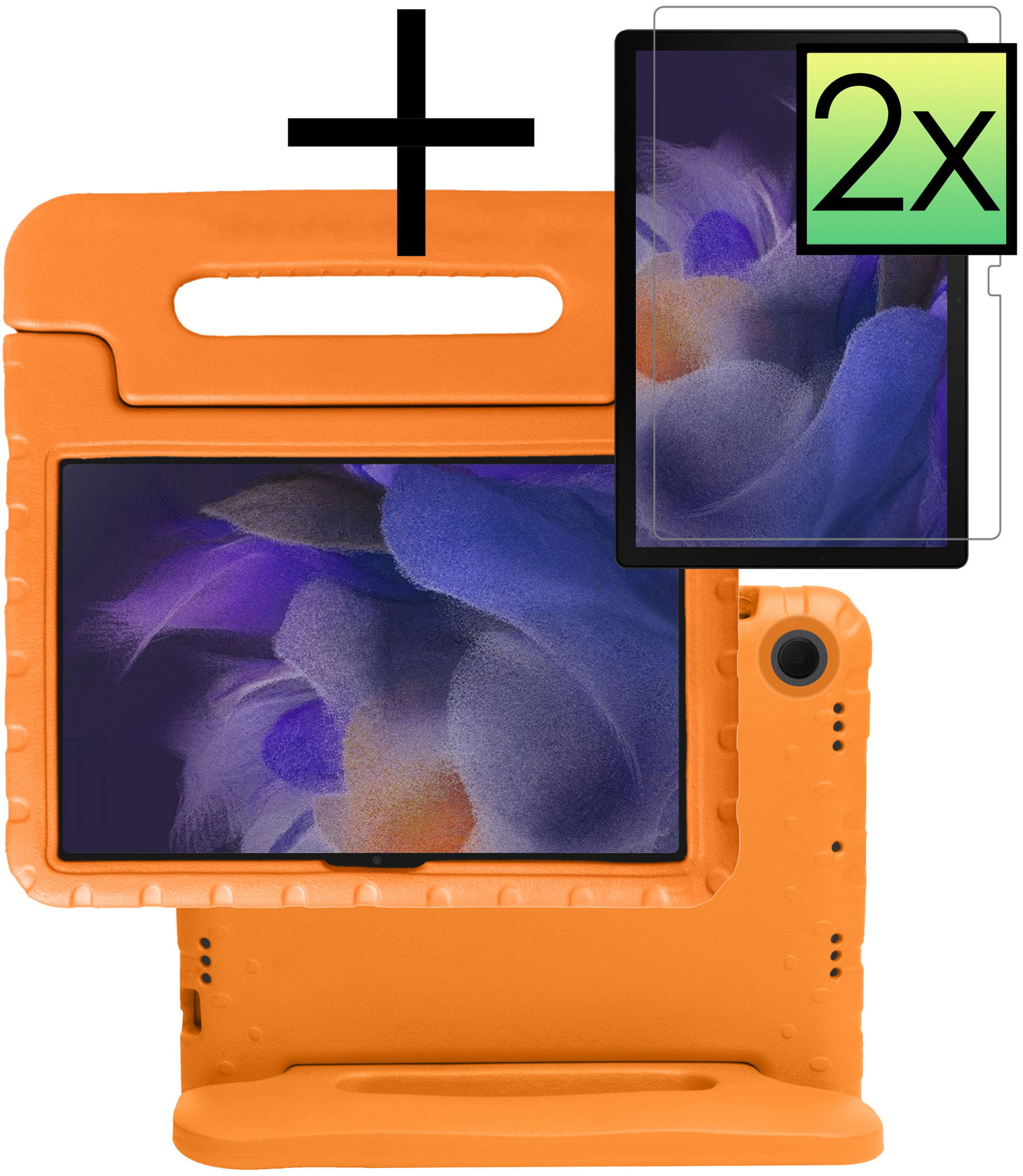 NoXx Hoesje Geschikt voor Samsung Galaxy Tab A8 Hoesje Kinderhoes Shockproof Hoes Kids Case Met 2x Screenprotector - Oranje