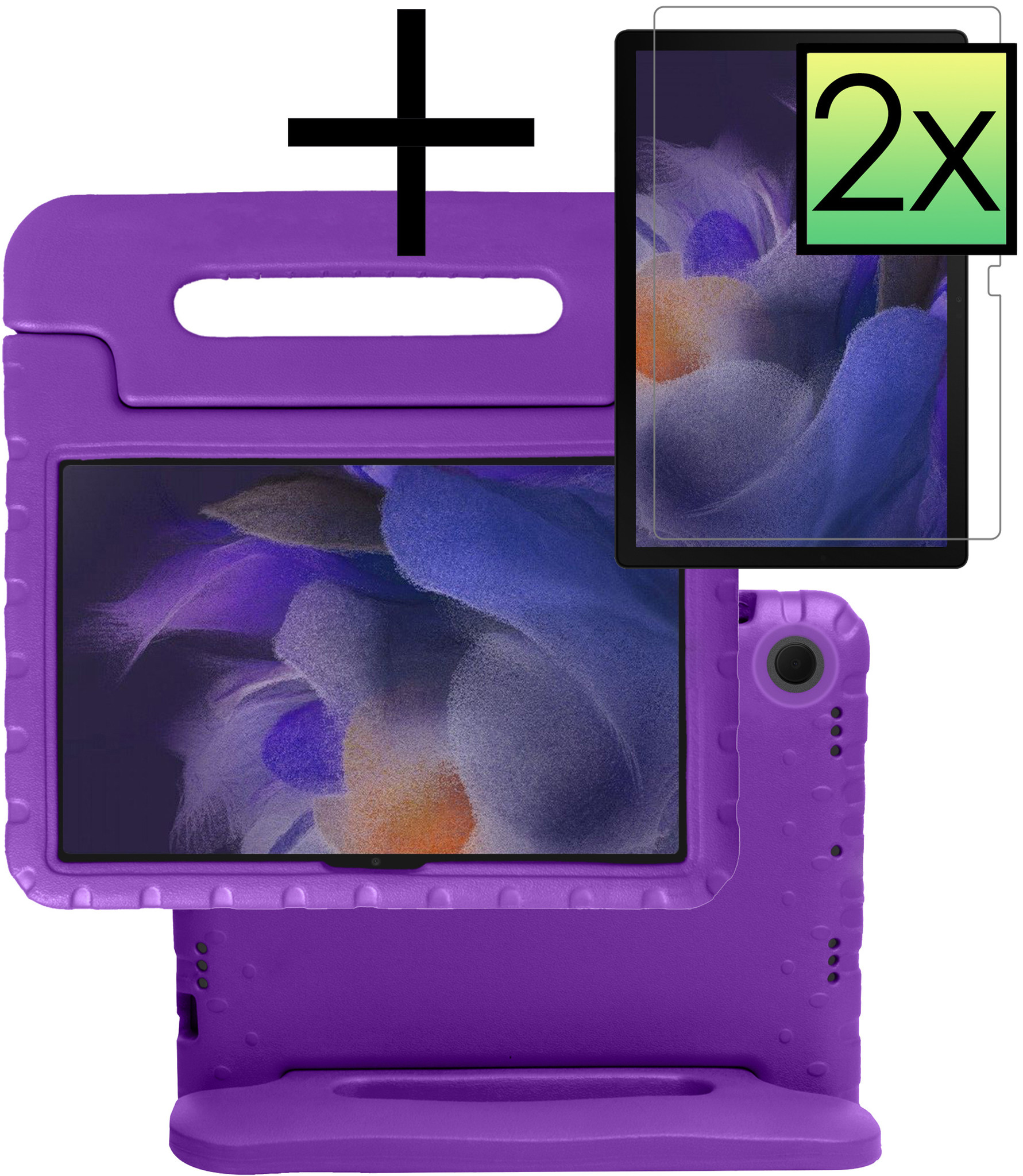 NoXx Hoesje Geschikt voor Samsung Galaxy Tab A8 Hoesje Kinderhoes Shockproof Hoes Kids Case Met 2x Screenprotector - Paars