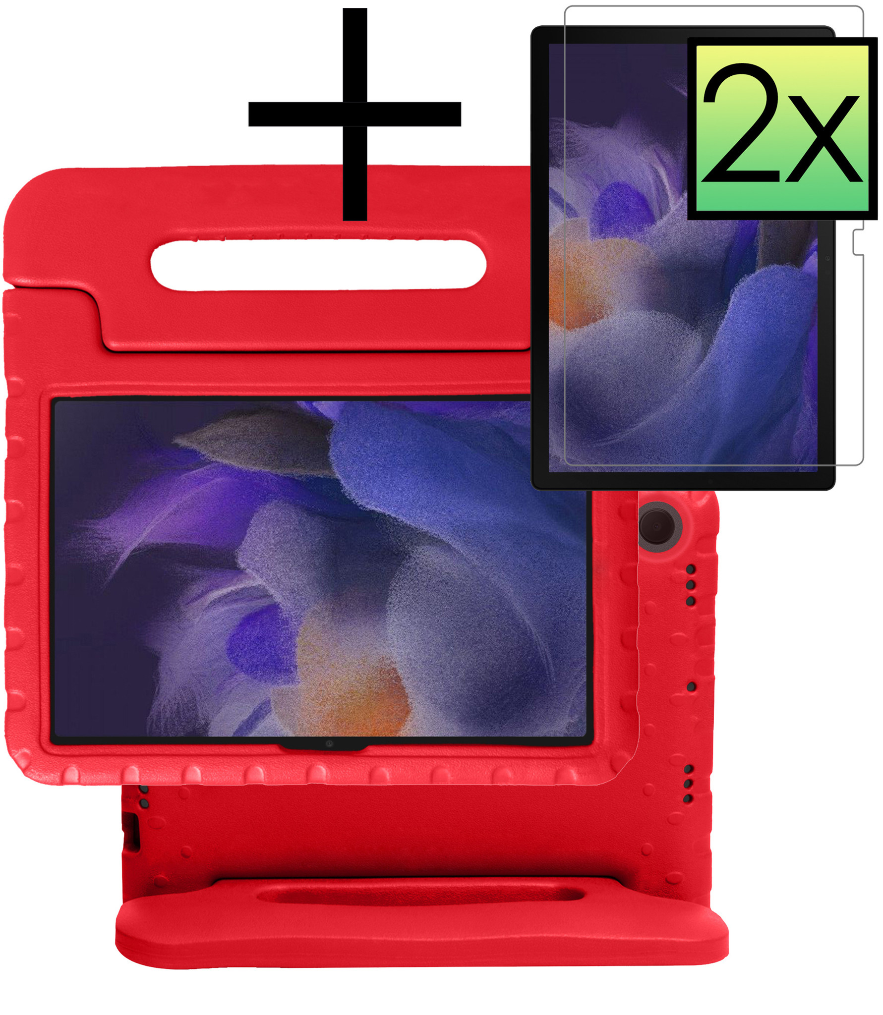 NoXx Hoesje Geschikt voor Samsung Galaxy Tab A8 Hoesje Kinderhoes Shockproof Hoes Kids Case Met 2x Screenprotector - Rood
