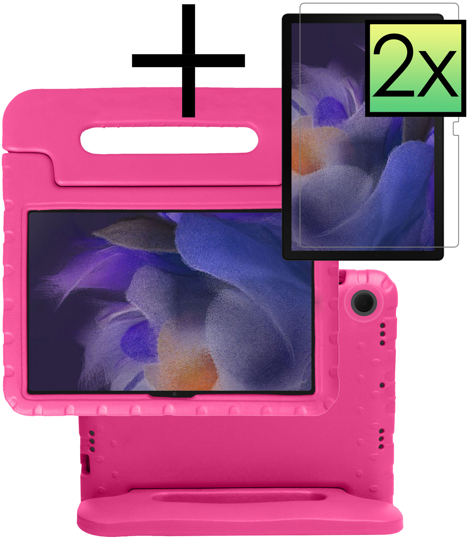NoXx Hoesje Geschikt voor Samsung Galaxy Tab A8 Hoesje Kinderhoes Shockproof Hoes Kids Case Met 2x Screenprotector - Roze