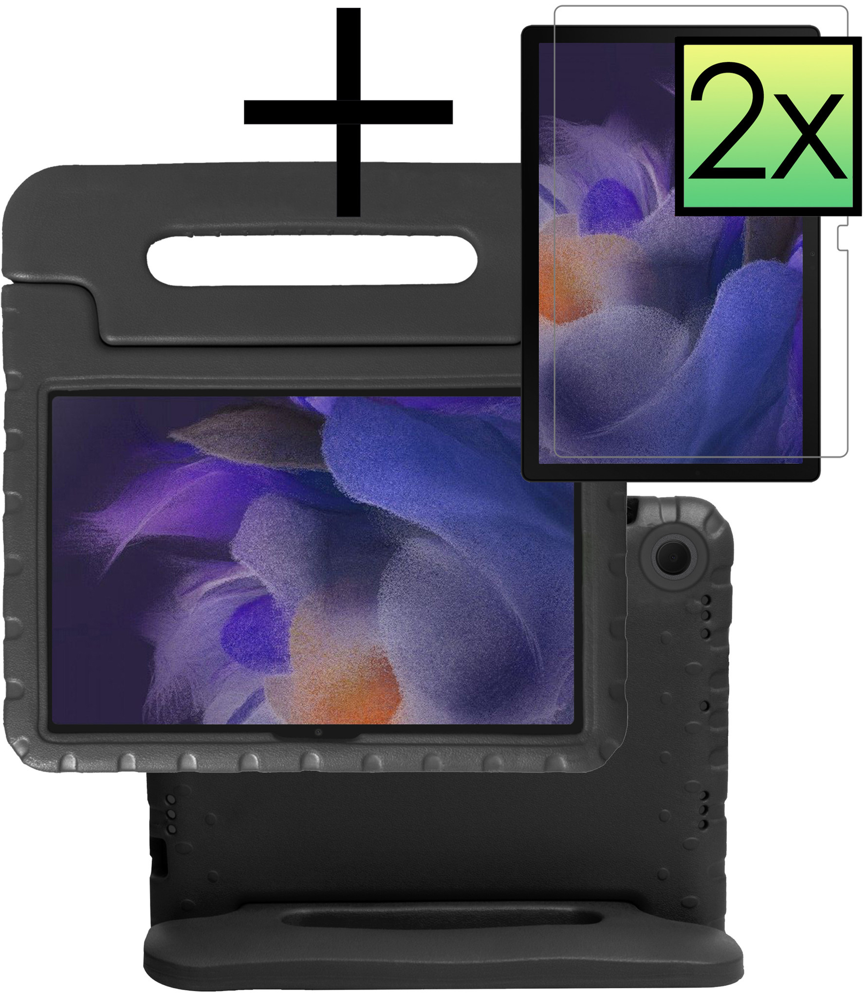 NoXx Hoesje Geschikt voor Samsung Galaxy Tab A8 Hoesje Kinderhoes Shockproof Hoes Kids Case Met 2x Screenprotector - Zwart