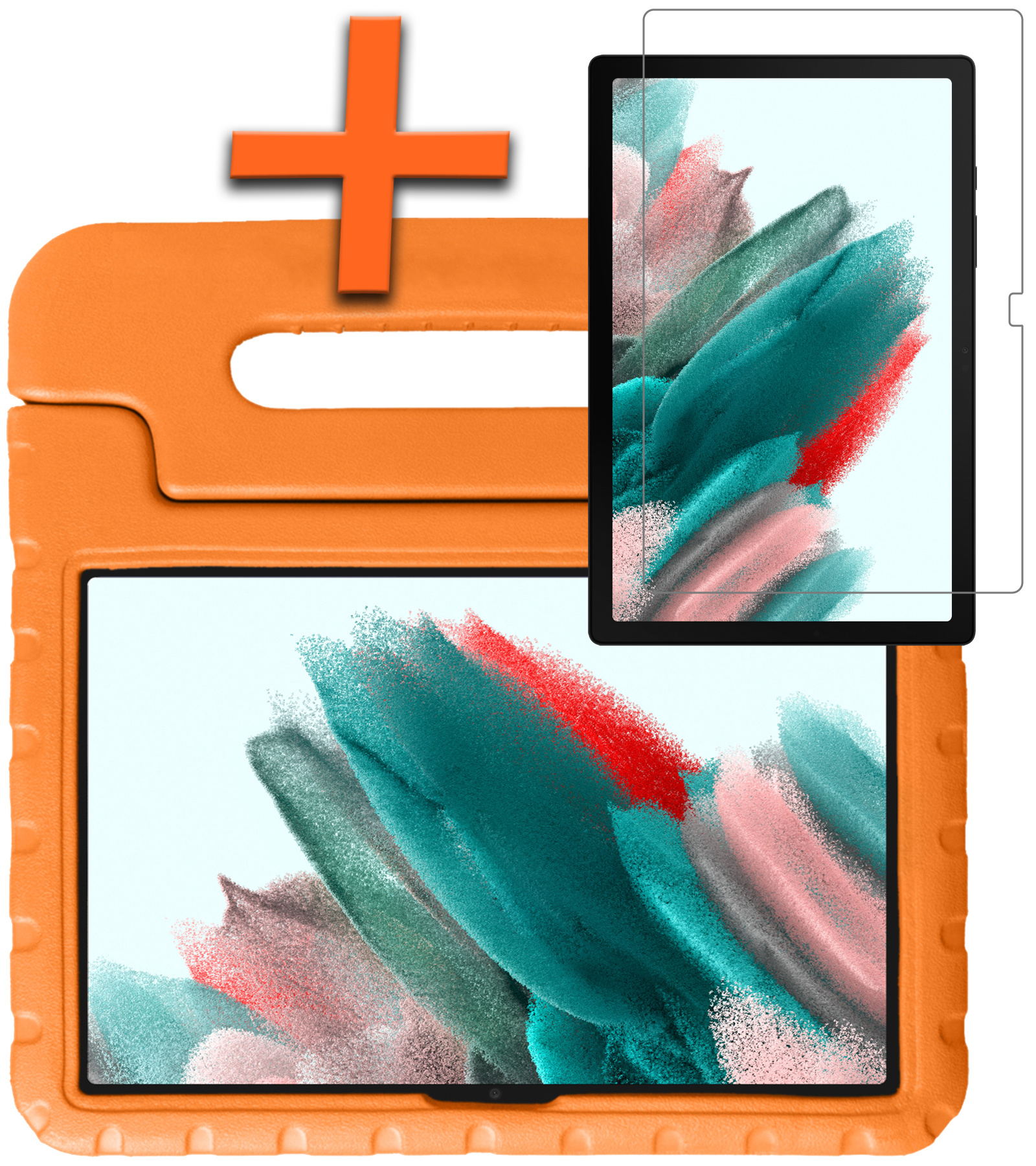 Nomfy Hoes Geschikt voor Samsung Galaxy Tab A8 Hoes Bumper Kindvriendelijk Kids Case Kinderhoes Met Screenprotector - Hoesje Geschikt voor Samsung Tab A8 Hoesje Shockproof Cover Hoes - Oranje