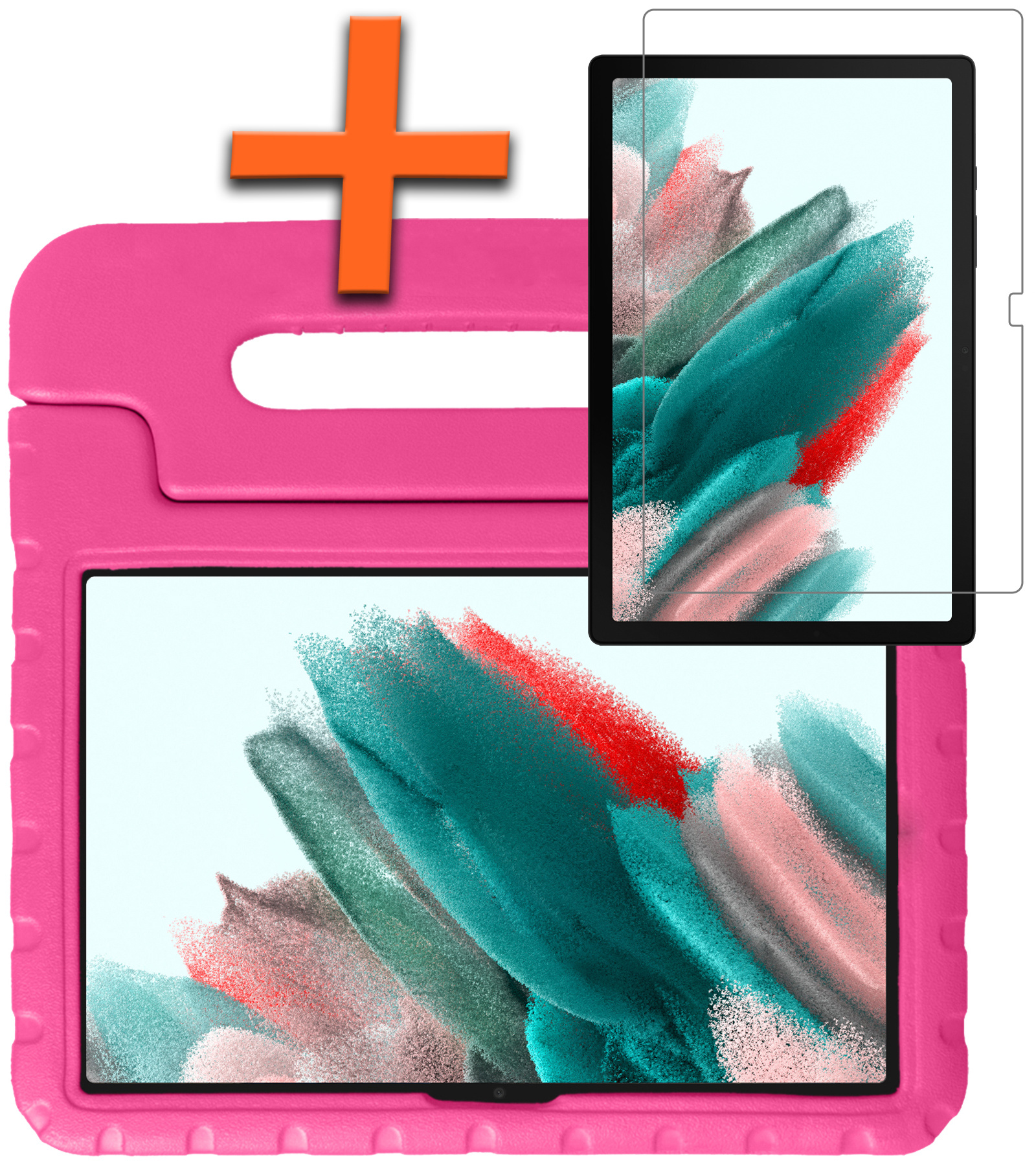 Nomfy Hoes Geschikt voor Samsung Galaxy Tab A8 Hoes Bumper Kindvriendelijk Kids Case Kinderhoes Met Screenprotector - Hoesje Geschikt voor Samsung Tab A8 Hoesje Shockproof Cover Hoes - Roze