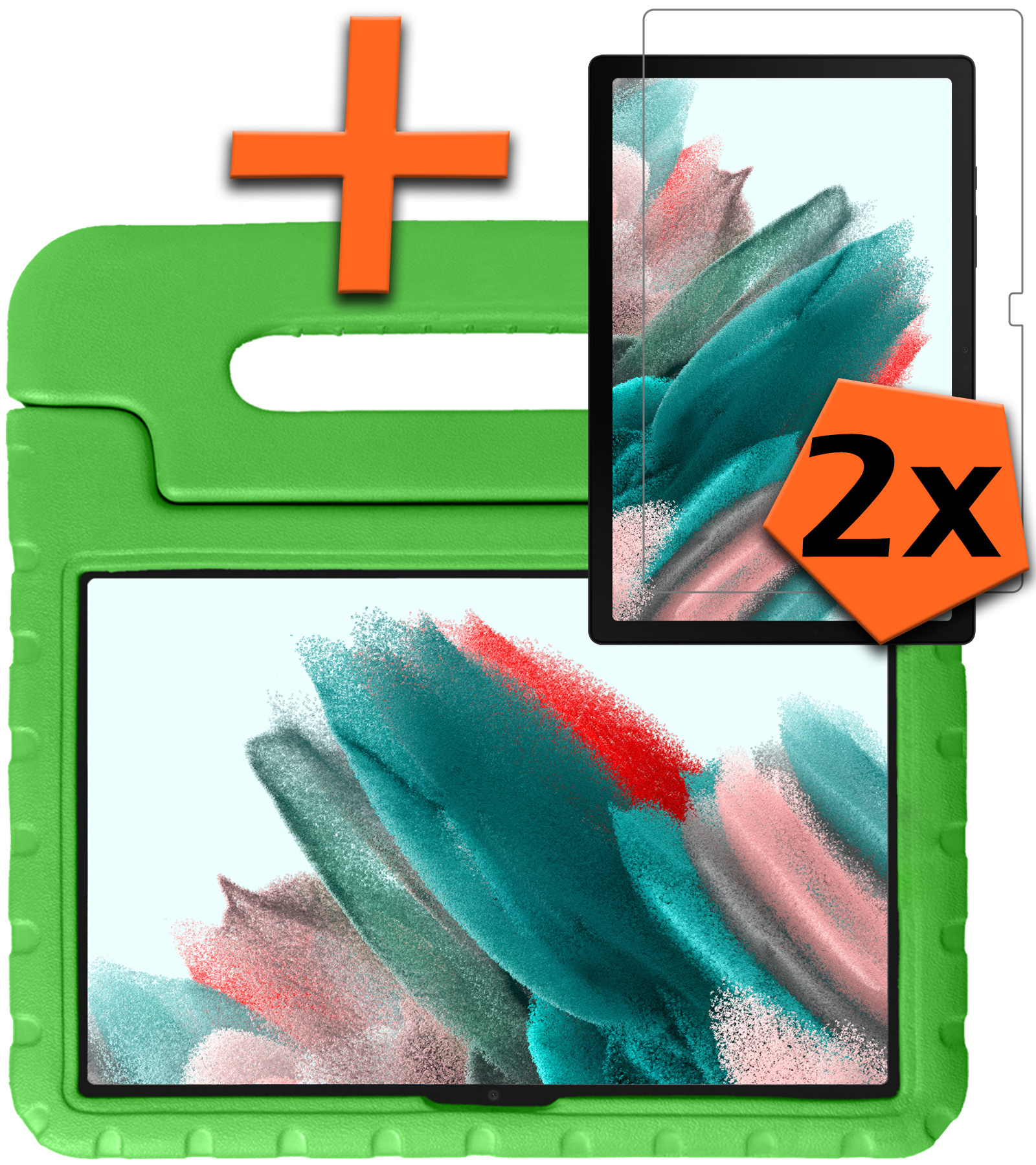 Nomfy Hoes Geschikt voor Samsung Galaxy Tab A8 Hoes Bumper Kindvriendelijk Kids Case Kinderhoes Met 2x Screenprotector - Hoesje Geschikt voor Samsung Tab A8 Hoesje Shockproof Cover Hoes - Groen