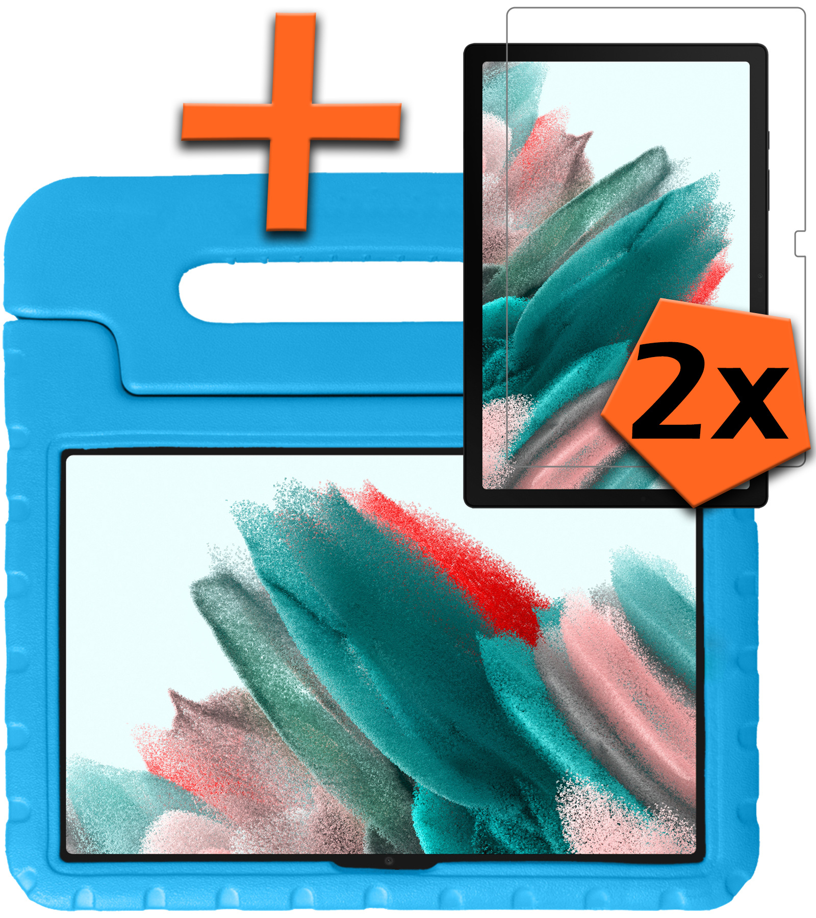 Nomfy Hoes Geschikt voor Samsung Galaxy Tab A8 Hoes Bumper Kindvriendelijk Kids Case Kinderhoes Met 2x Screenprotector - Hoesje Geschikt voor Samsung Tab A8 Hoesje Shockproof Cover Hoes - Blauw