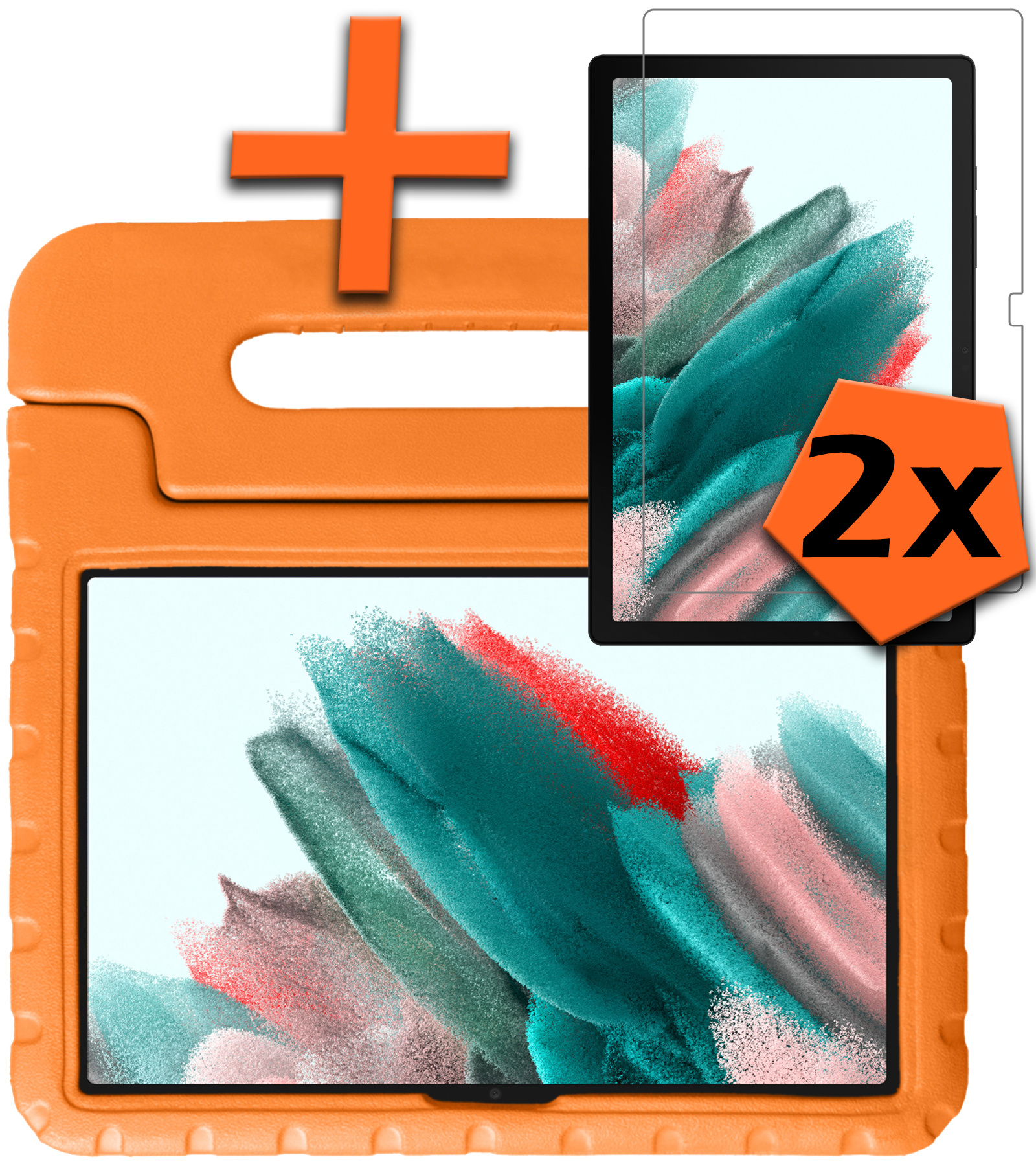 Nomfy Hoes Geschikt voor Samsung Galaxy Tab A8 Hoes Bumper Kindvriendelijk Kids Case Kinderhoes Met 2x Screenprotector - Hoesje Geschikt voor Samsung Tab A8 Hoesje Shockproof Cover Hoes - Oranje
